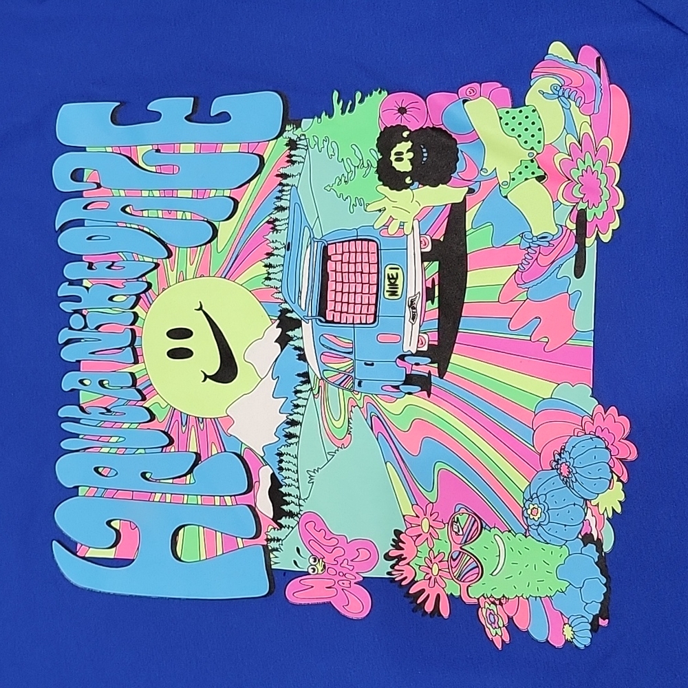 Nike Men's Long Sleeve Graphic Tee - Royal Blue with Neon Road Trip Print 3xlt